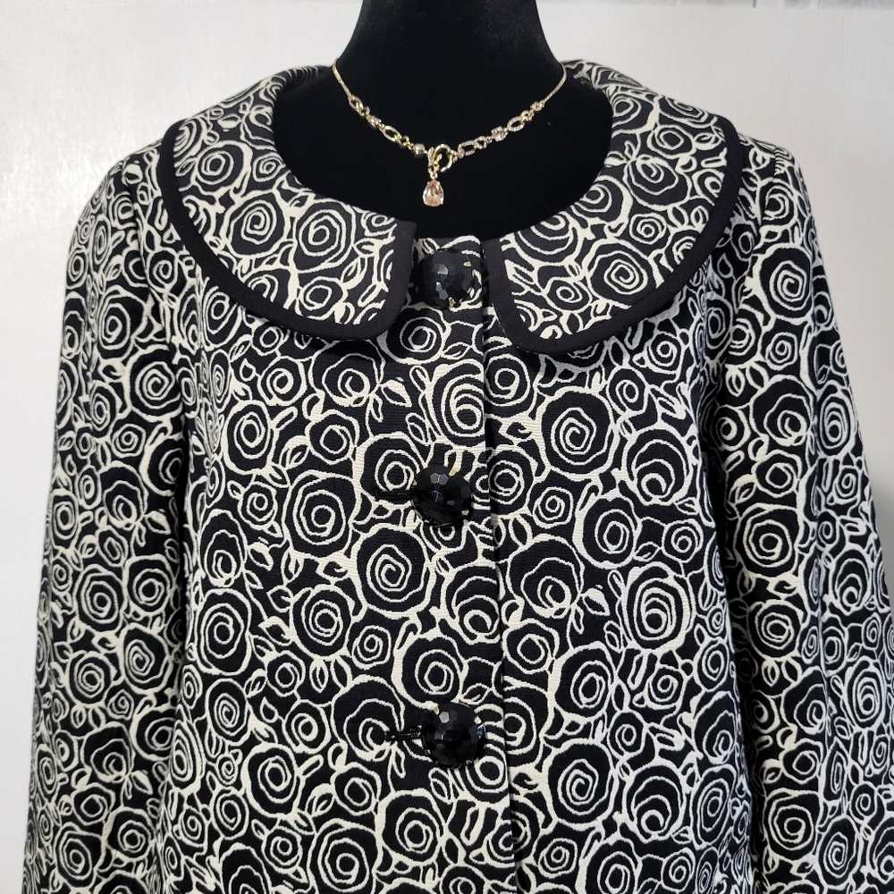 Kasper Women's Textured Flowers Long  Formal Dress Jacket Sz 16 Black White